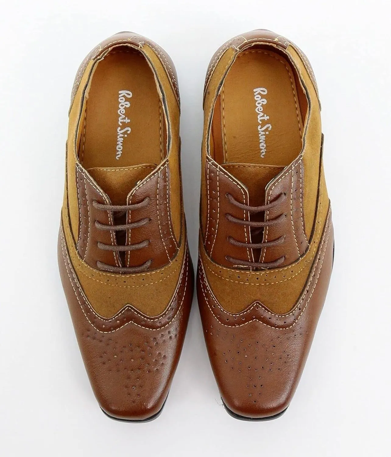 Boys Suede Faux Leather Mix Brogue Dress Lace Up Shoes Formal Prom Classic Footwear