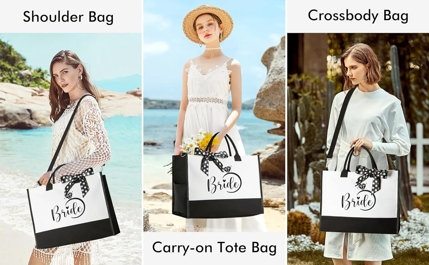 Bridal Shower Gifts - Wedding Engagement Bachelorette Party Congratulation Honeymoon Set With Canvas Beach Tote Bag & Makeup Bag for Bride to Be