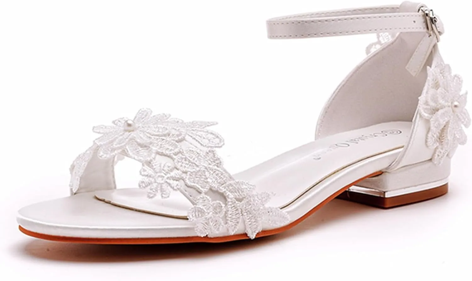 Bridal Wedding Shoes Low Heel Lace Wedding Sandals Open Toe Ankle Strap Evening Party Summer Shoes 2Cm Prom Dress Shoes