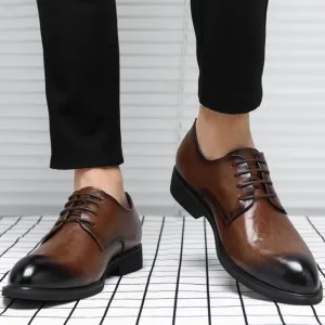 British Style Round Toe Lace Up Leather Shoes Lightweight Thick Sole Height Increase Oxfords Fashionable Wingtip Brock Dress Shoes