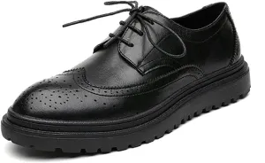 Brogue Carving Oxfords for Men Business Formal Height Increase Shoes Lace up Microfiber Leather Wing Tips Breathable Strong Anti-Slip Thick Sole Formal Men