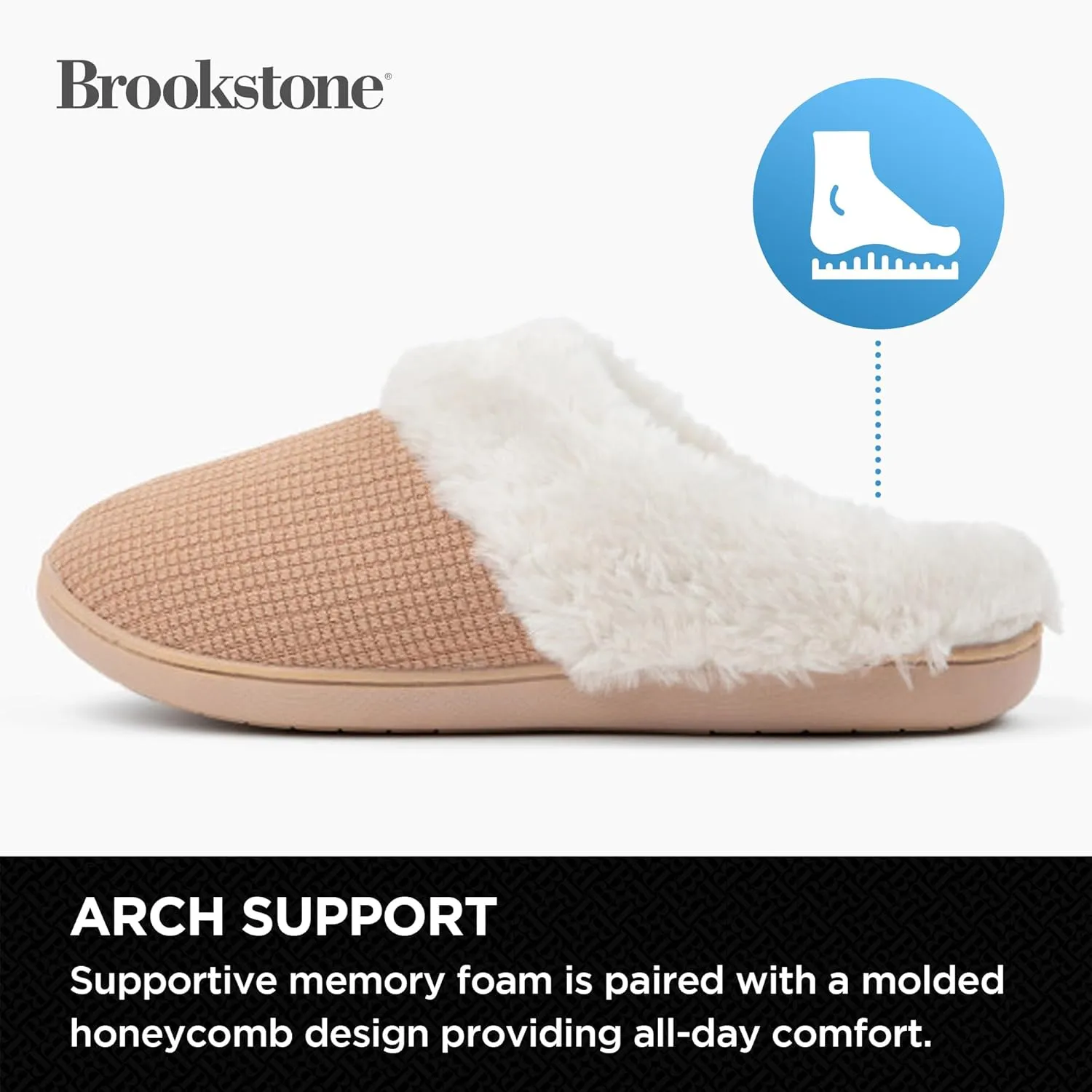 Brookstone Classic Comfort Memory Foam Indoor Slippers - Women's Memory Foam Cozy Slippers - Soft Plush, Non-Slip Sole