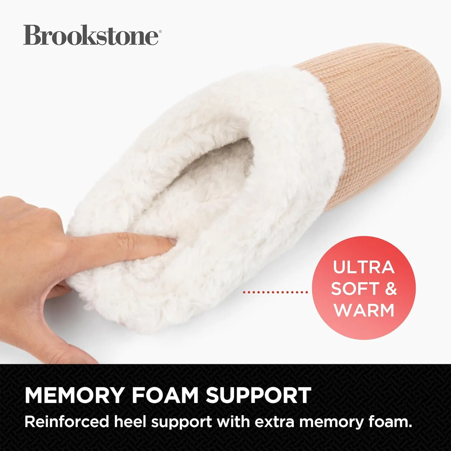 Brookstone Classic Comfort Memory Foam Indoor Slippers - Women's Memory Foam Cozy Slippers - Soft Plush, Non-Slip Sole