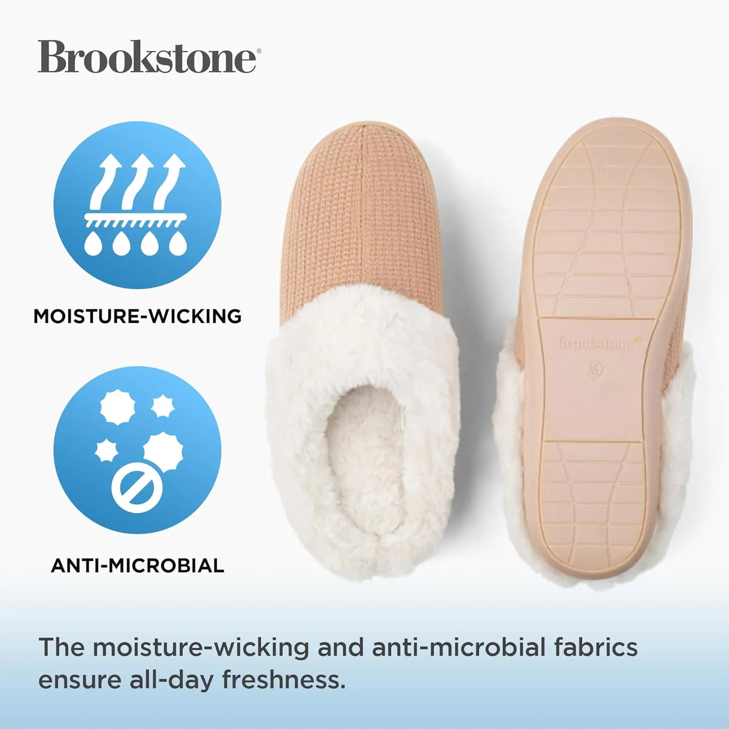 Brookstone Classic Comfort Memory Foam Indoor Slippers - Women's Memory Foam Cozy Slippers - Soft Plush, Non-Slip Sole