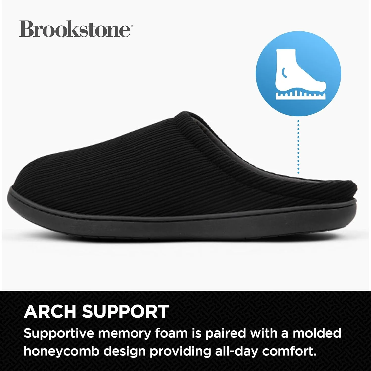 Brookstone Classic Comfort Memory Foam Men's Indoor Slippers - Warm & Comfortable, Soft Plush Lining, Non-Slip Sole