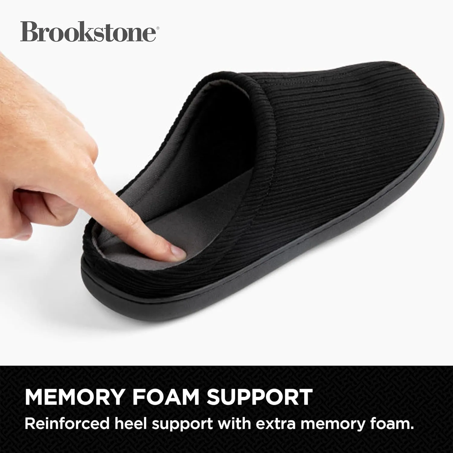 Brookstone Classic Comfort Memory Foam Men's Indoor Slippers - Warm & Comfortable, Soft Plush Lining, Non-Slip Sole