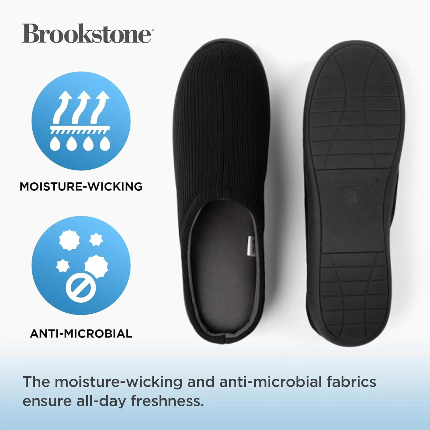 Brookstone Classic Comfort Memory Foam Men's Indoor Slippers - Warm & Comfortable, Soft Plush Lining, Non-Slip Sole