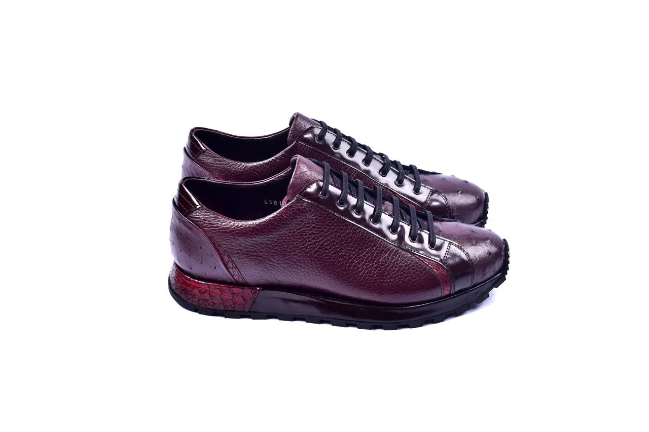 C0013041-5581 Genuine Ostrich Fashion Sneaker- Burgundy