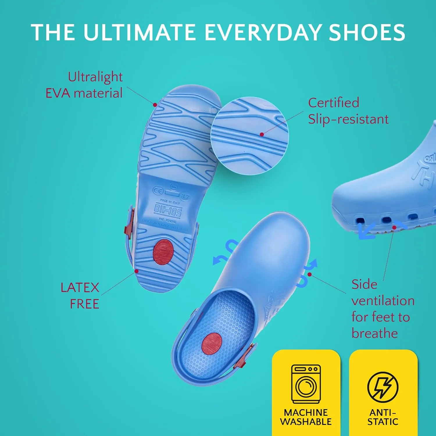 CALZURO Lights - Lightweight Work Clogs - Non Slip Work Shoes for Men and Women - Slip Resistant Kitchen Shoes, Garden and Nursing Clogs -