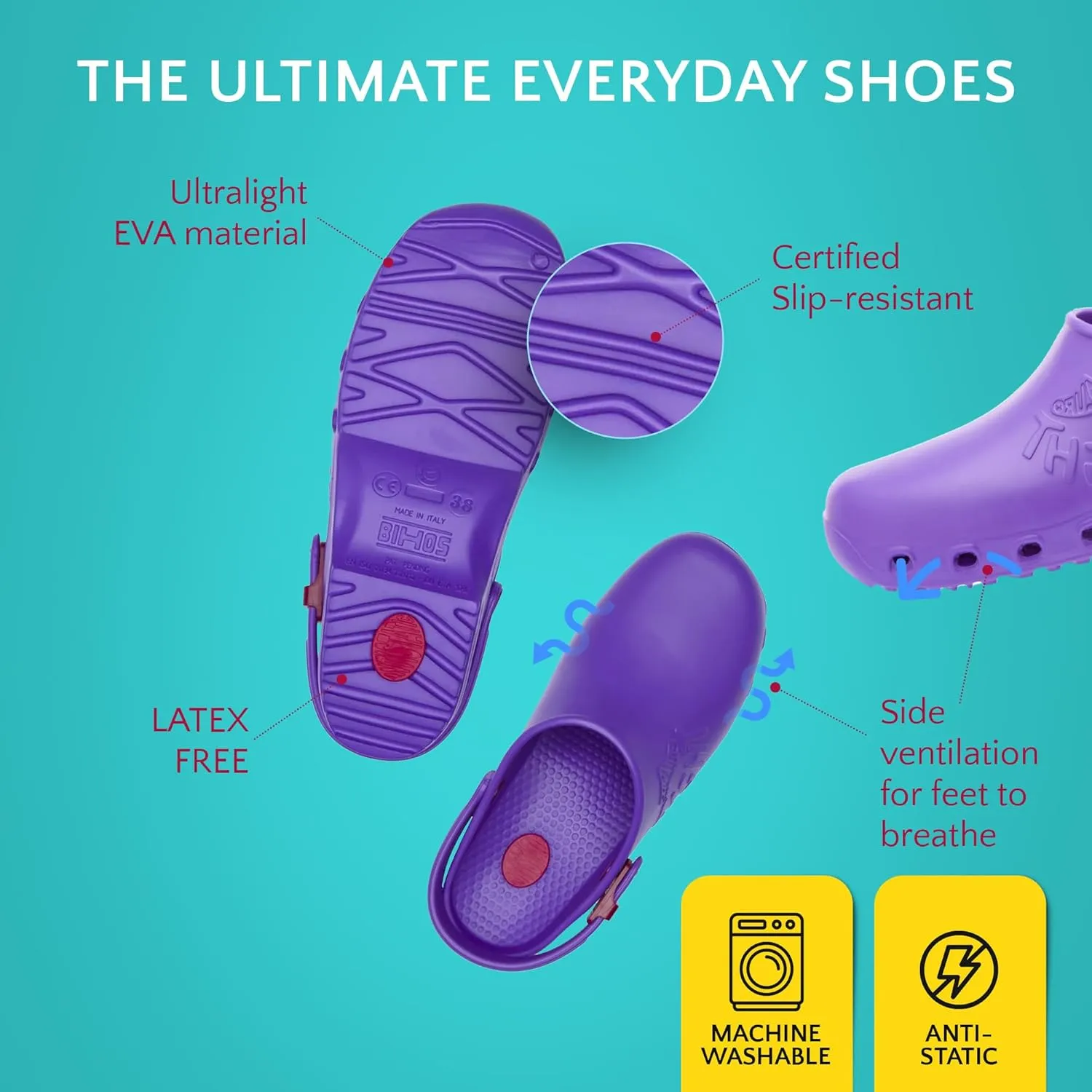 CALZURO Lights - Lightweight Work Clogs - Non Slip Work Shoes for Men and Women - Slip Resistant Kitchen Shoes, Garden and Nursing Clogs -