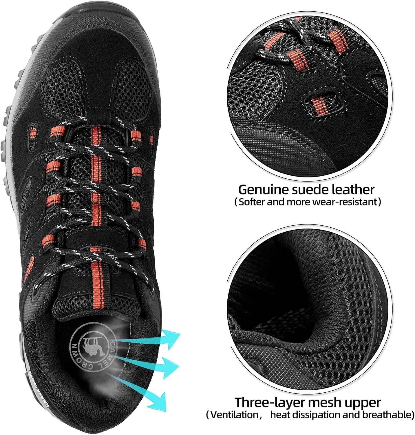 CAMELSPORTS Men’s Hiking Shoes Low Top Walking Hiking Shoes for Men Outdoor Ankle Support Breathable Trekking Trails Shoes Hiking Sneakers Mens