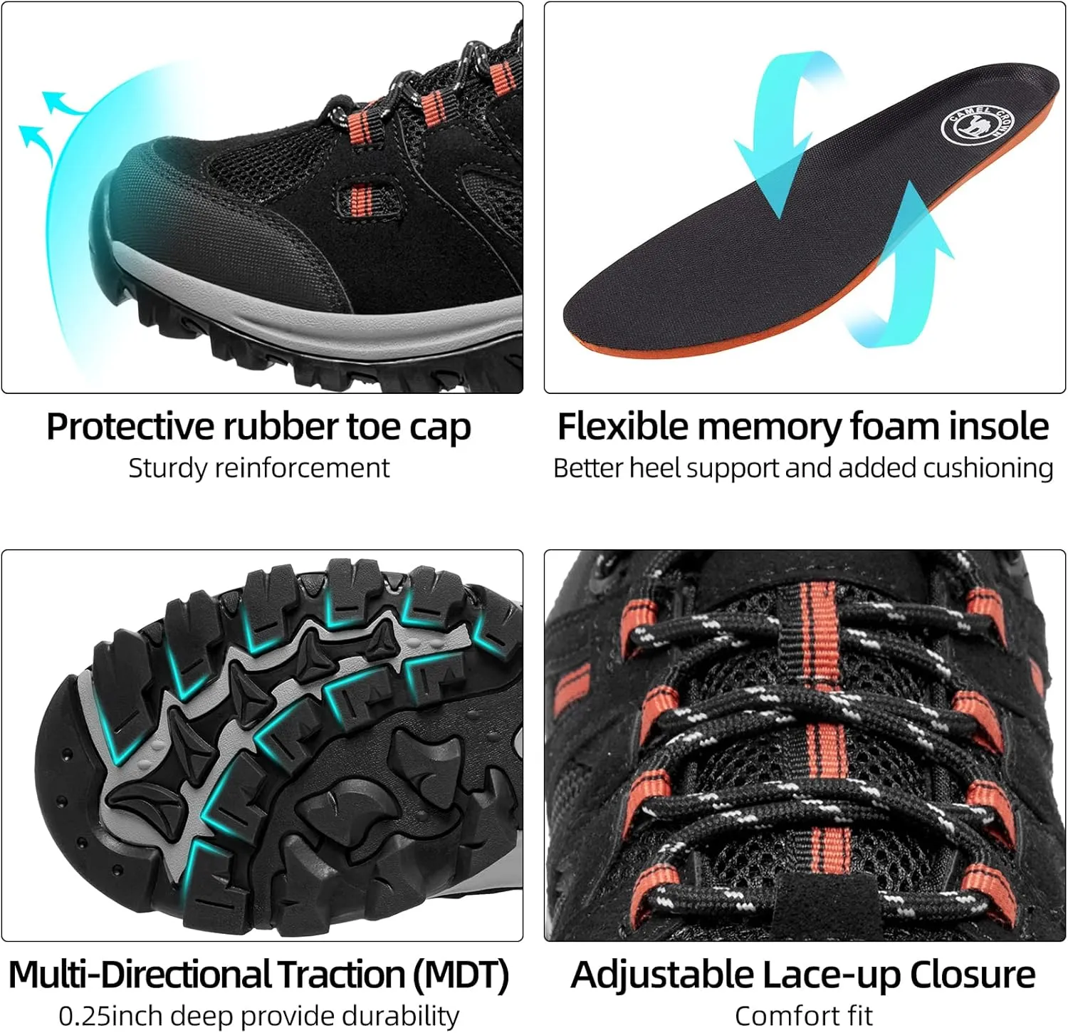 CAMELSPORTS Men’s Hiking Shoes Low Top Walking Hiking Shoes for Men Outdoor Ankle Support Breathable Trekking Trails Shoes Hiking Sneakers Mens
