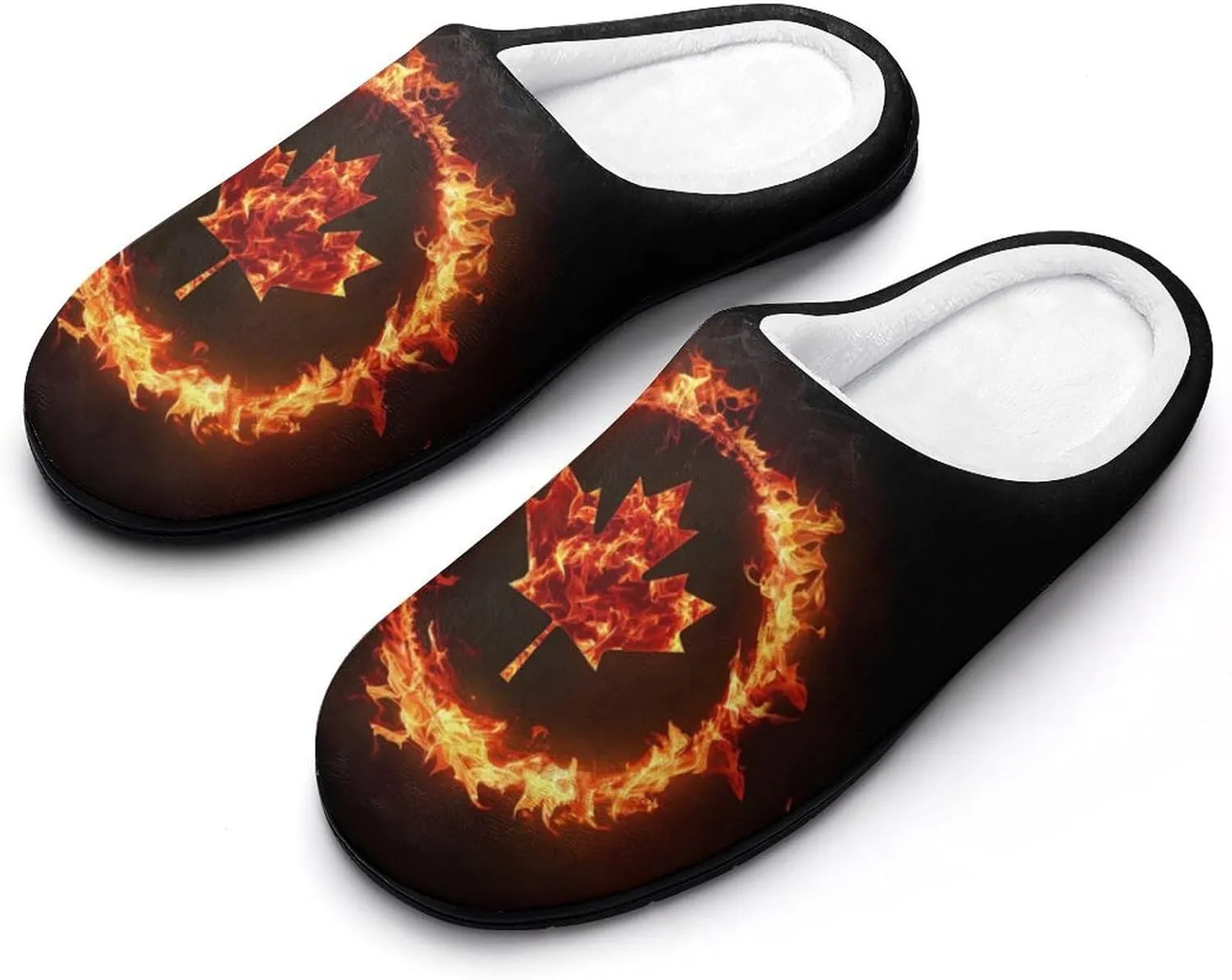 Canada Flag Canadian Flame Flag Cotton Slippers for Women Warm Slippers Anti Slip House Shoes