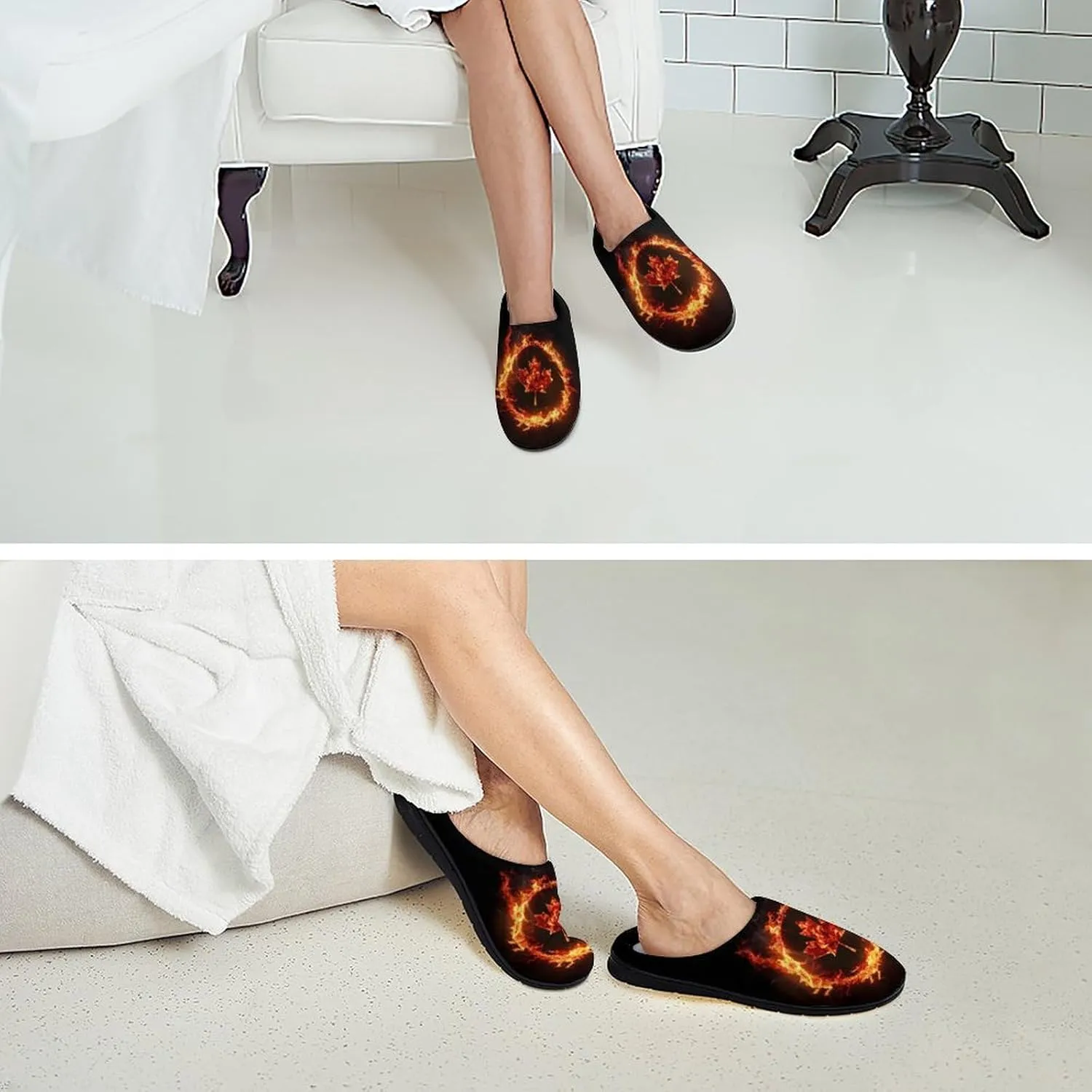 Canada Flag Canadian Flame Flag Cotton Slippers for Women Warm Slippers Anti Slip House Shoes