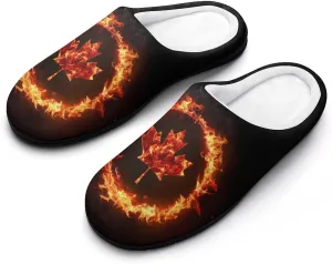 Canada Flag Canadian Flame Flag Cotton Slippers for Women Warm Slippers Anti Slip House Shoes