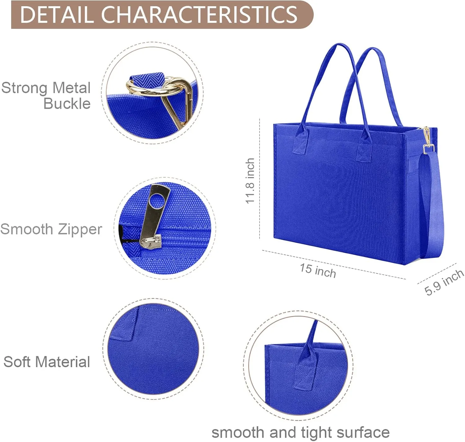 Canvas Tote Bag for Women, Large Laptop Crossbody Bag Travel Tote Handbag Everything Bag with Zip Simple Bag