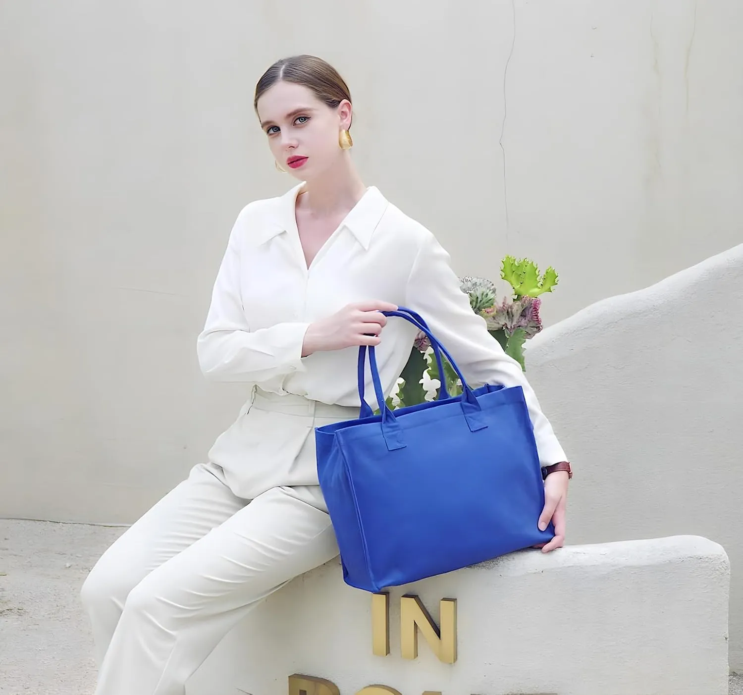 Canvas Tote Bag for Women, Large Laptop Crossbody Bag Travel Tote Handbag Everything Bag with Zip Simple Bag