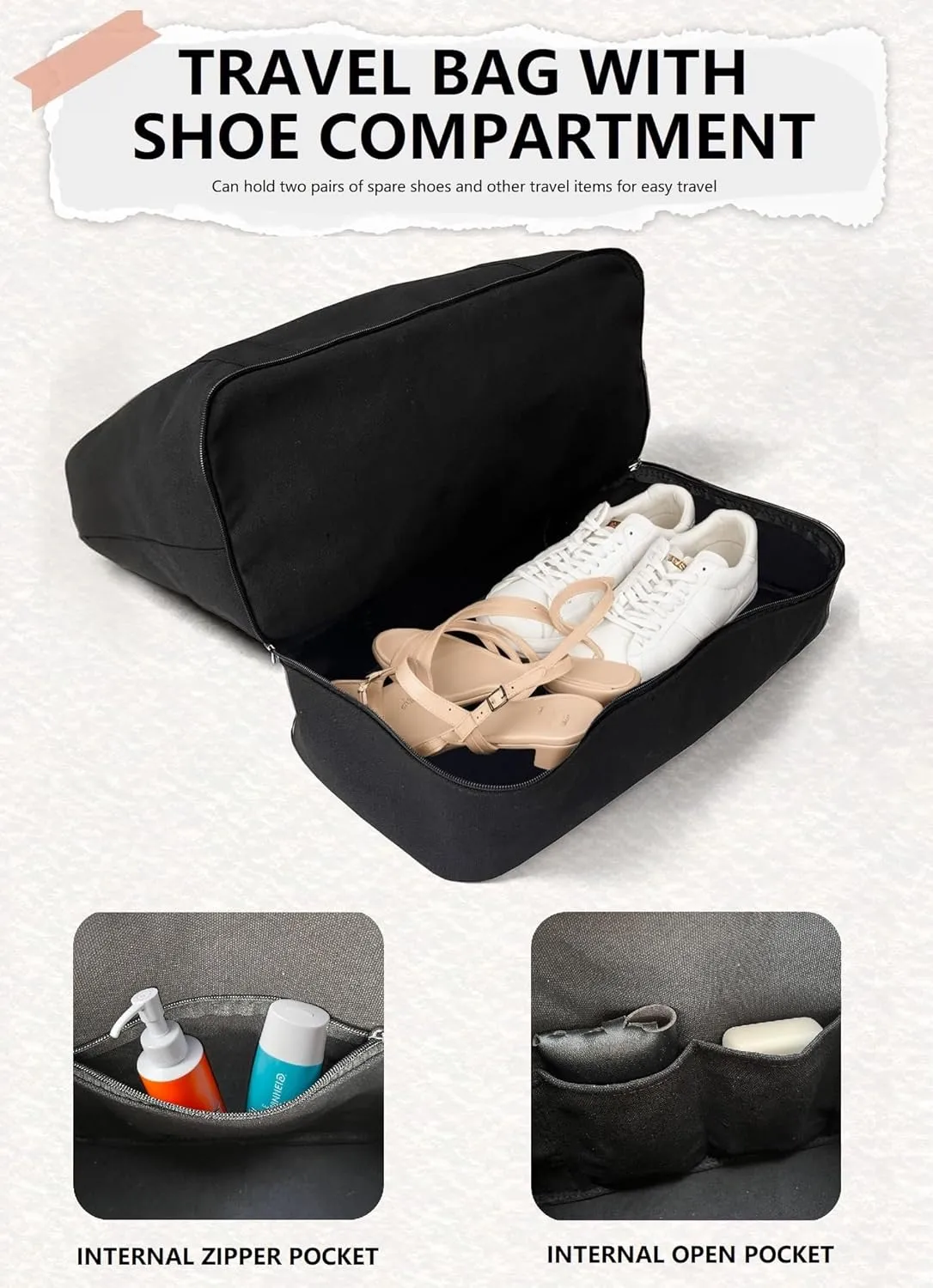 Canvas Travel Duffle Bag with Shoe Compartment
