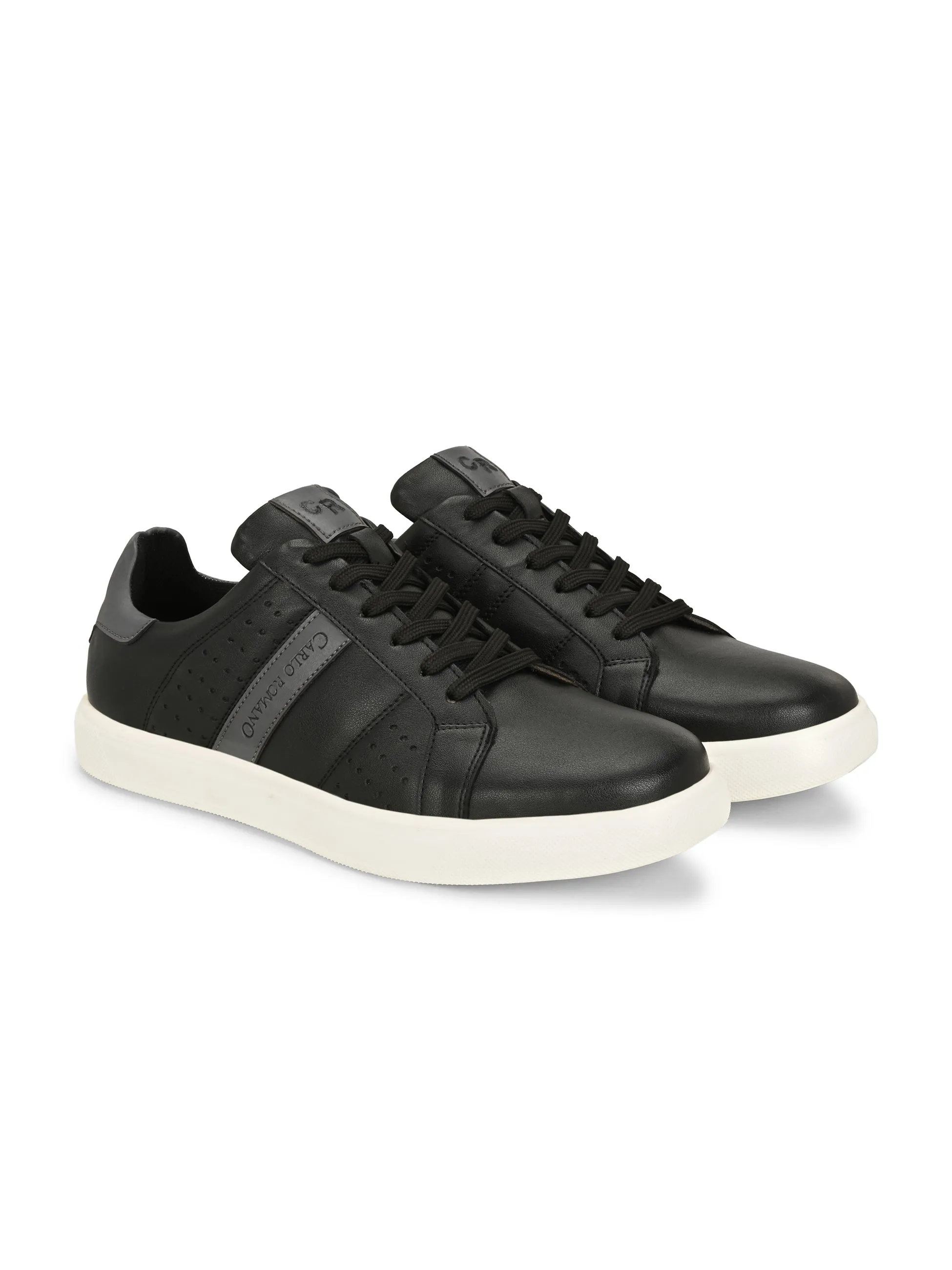 CARLO ROMANO BY WASAN BLACK GREY COLOR LIGHT WEIGHT VEGAN LEATHER SNEAKER FOR MEN