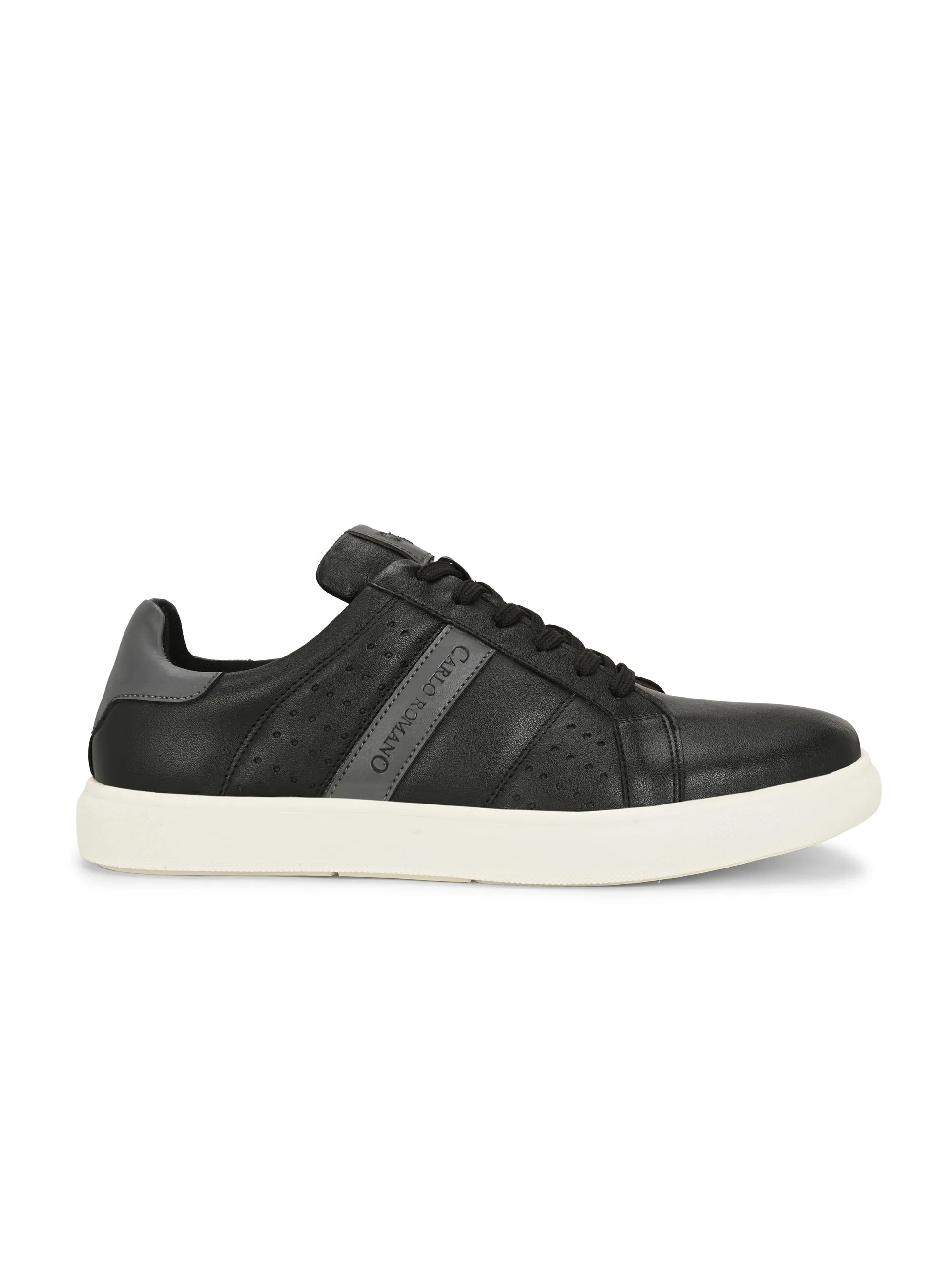 CARLO ROMANO BY WASAN BLACK GREY COLOR LIGHT WEIGHT VEGAN LEATHER SNEAKER FOR MEN