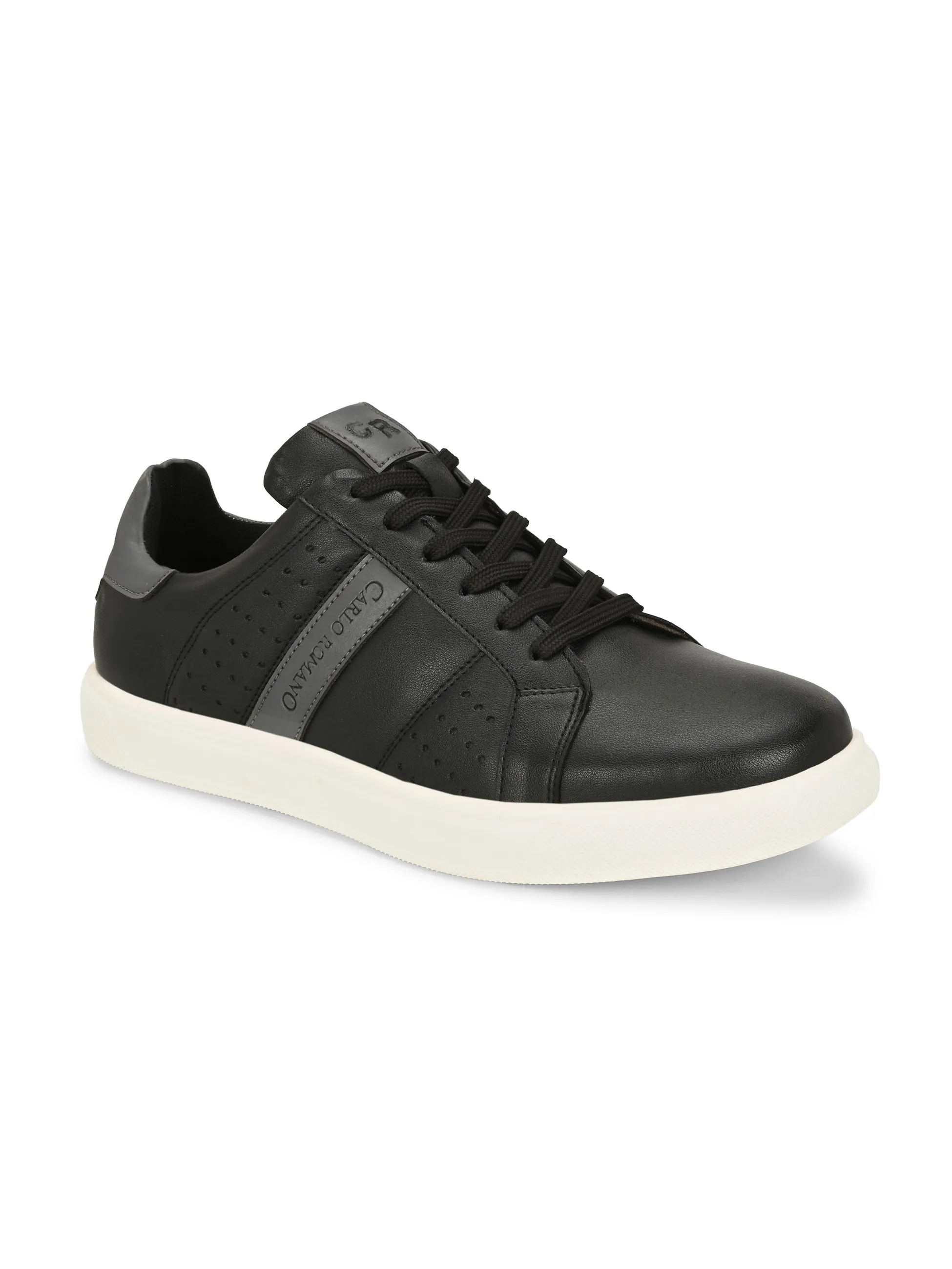 CARLO ROMANO BY WASAN BLACK GREY COLOR LIGHT WEIGHT VEGAN LEATHER SNEAKER FOR MEN