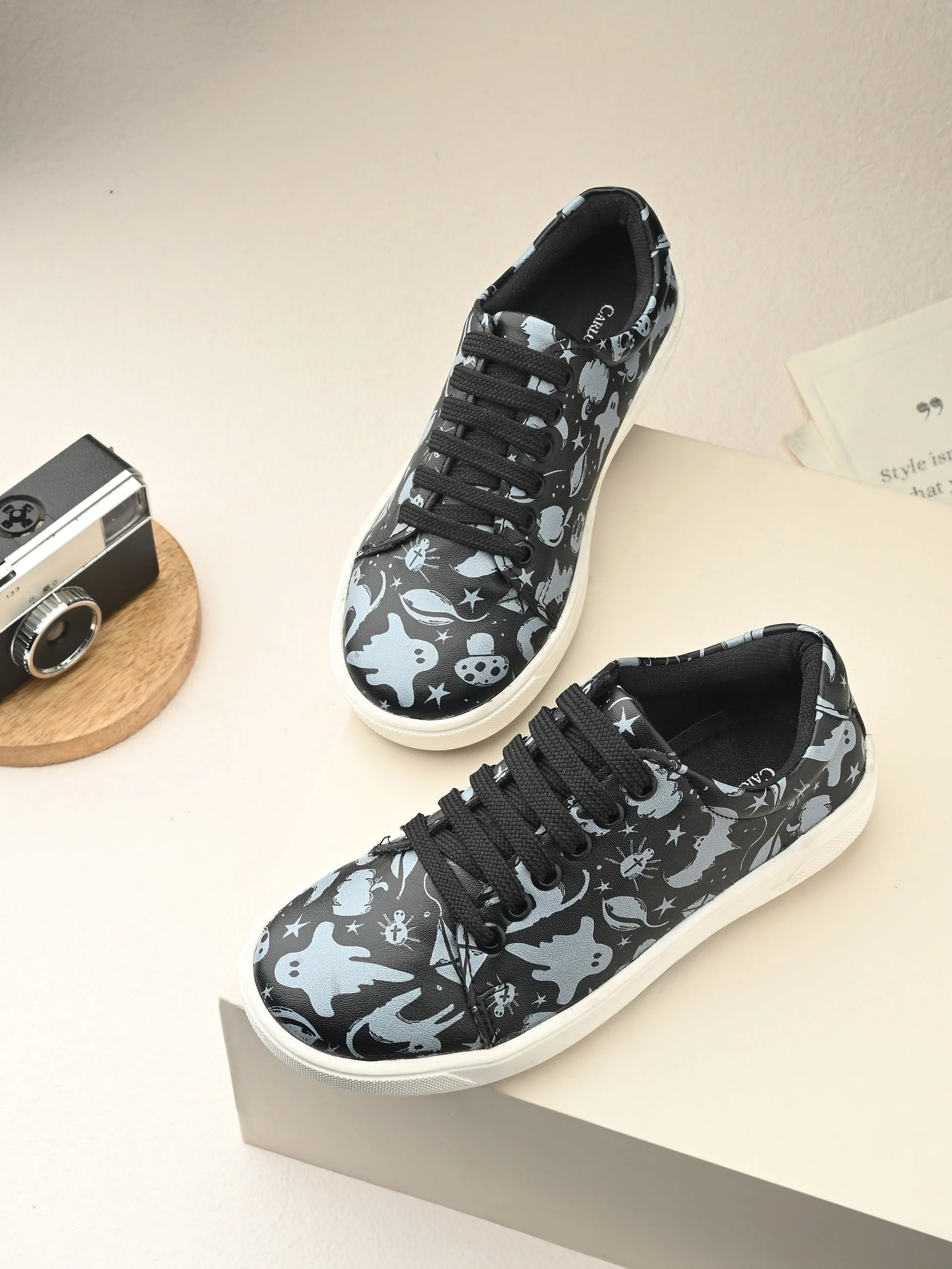 CARLO ROMANO BY WASAN BLACK PRIINTED VEGAN LEATHER DIGITAL PRINT SHOE FOR KIDS