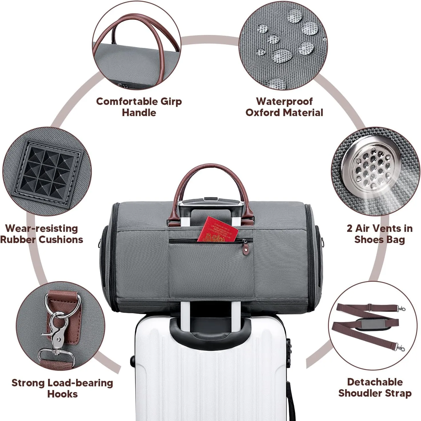 Carry on Garment Bag for Travel, Convertible Garment Duffle Bags for Men Women with Shoe Compartment - 2 in 1 Hanging Suitcase Suit Travel Bags