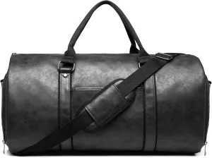 Carry on Garment Bags for Travel Leather Garment Duffle Bag Convertible Mens Suit Travel Bags with Shoe Compartment,Waterproof,Perfect for Business Travel/Husband Gifts (Black)