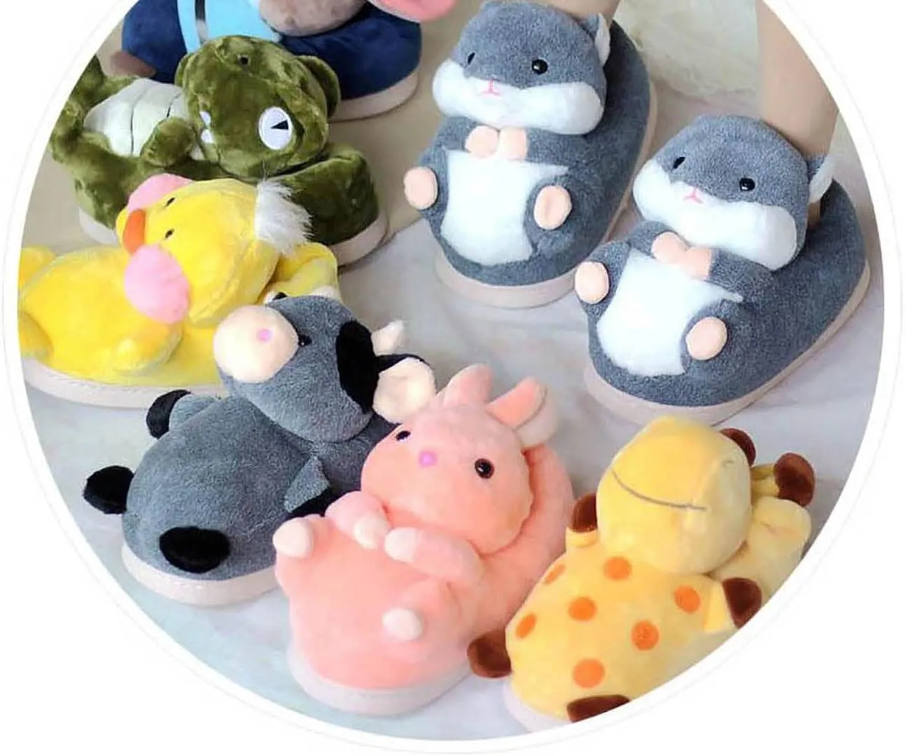Cartoon fuzzy furry animal slippers for Adults Kids to keep warm in winter flannel slippers soft and Cozy home shoes