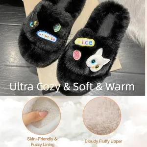 Cat Face Slippers for Women Soft Plush Fuzzy Kawaii Women's Slippers Ultra Comfy Cute House Shoes Open Toe Indoor Outdoor Soft Thick Sole