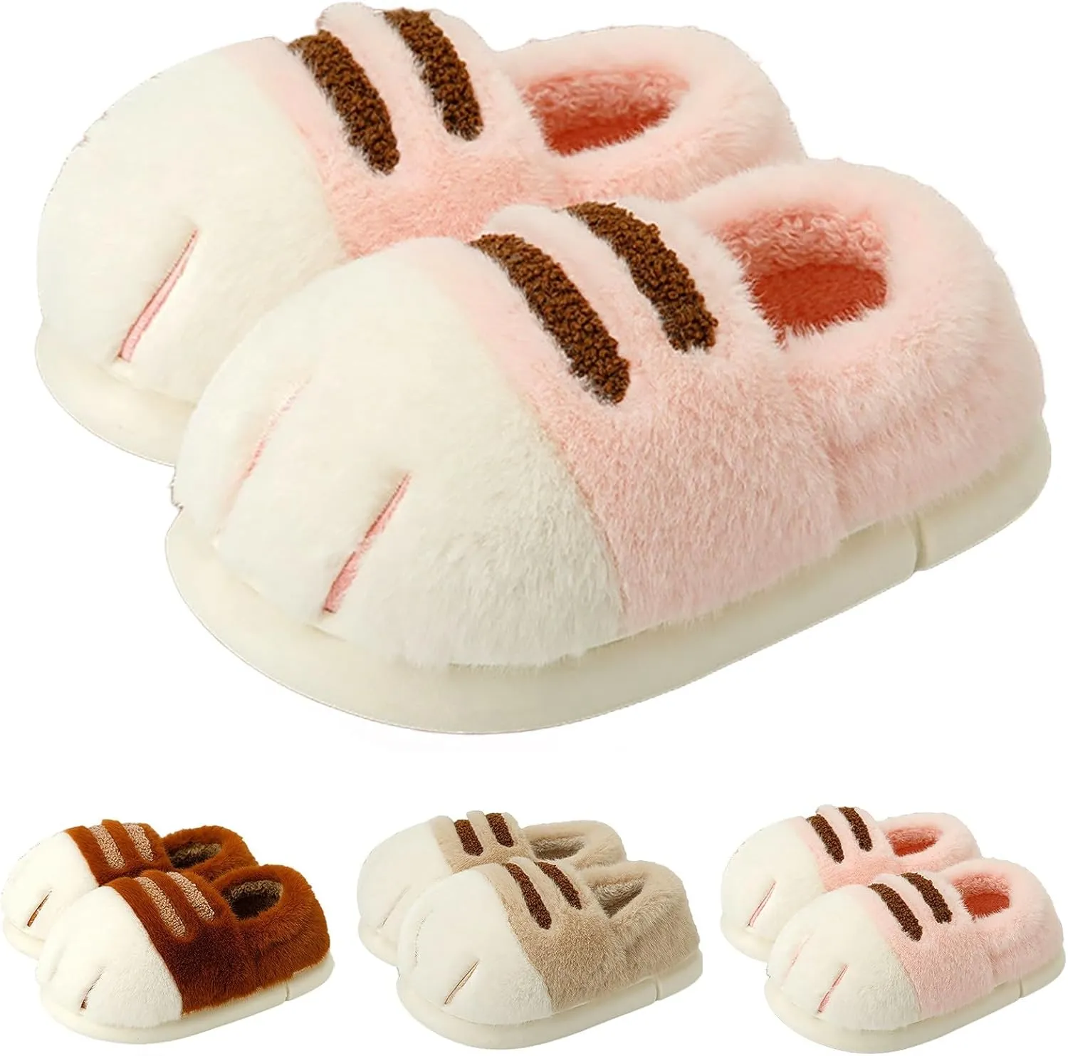 Cat Paw Slippers for Women Cute Funny 3D Cat Paw Cartoon Closed Back Slipper Fluffy Warm Furry Bedroom House Shoes