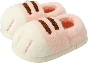 Cat Paw Slippers for Women Cute Funny 3D Cat Paw Cartoon Closed Back Slipper Fluffy Warm Furry Bedroom House Shoes