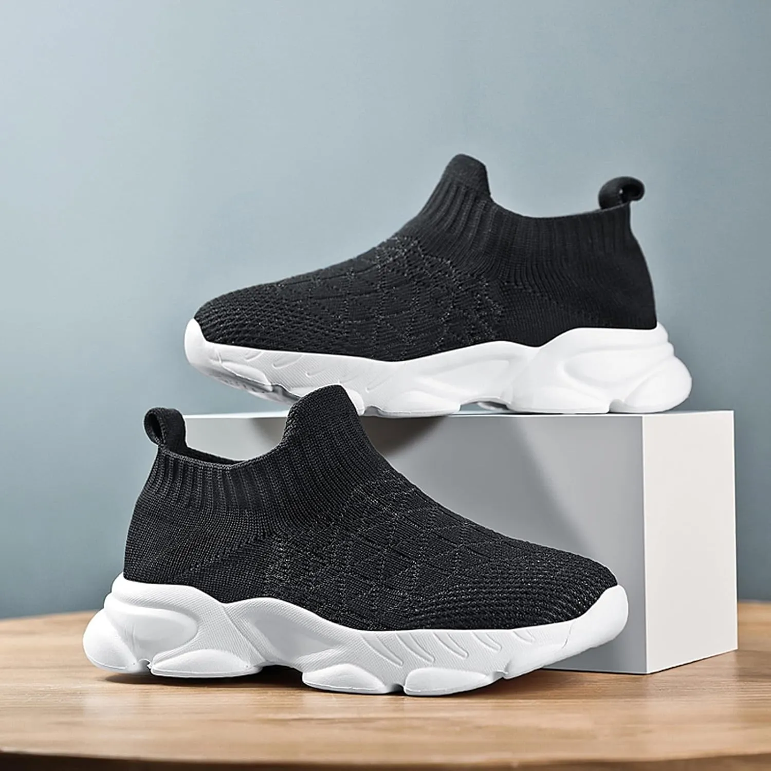 CERYTHRINA Kids Slip On Running Tennis Shoes Breathable Mesh Athletic High Top Casual Sports Walking Shoes Toddler/Little Kids/Big Kids