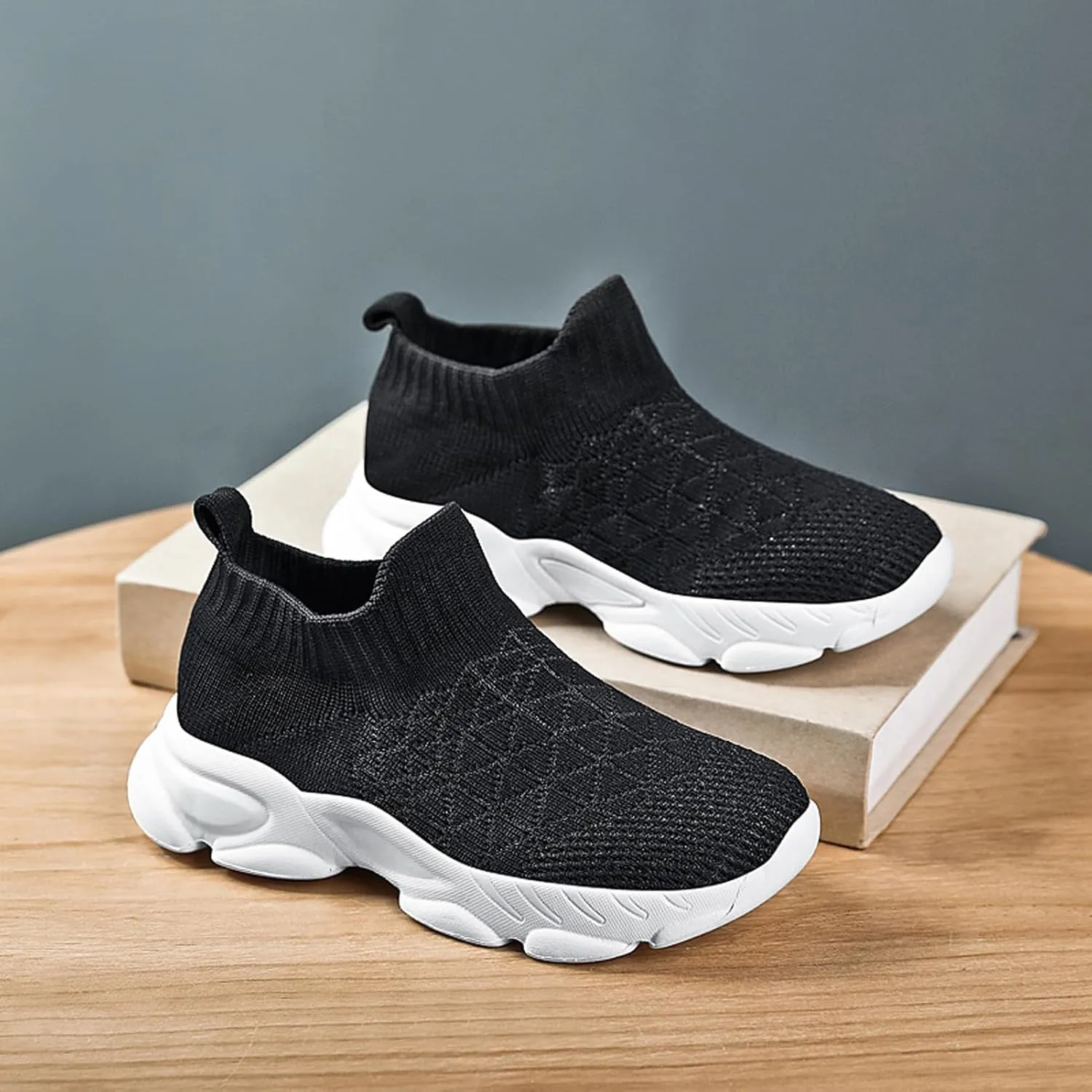 CERYTHRINA Kids Slip On Running Tennis Shoes Breathable Mesh Athletic High Top Casual Sports Walking Shoes Toddler/Little Kids/Big Kids