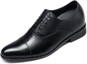 CHAMARIPA Men's Leather Elevator Shoes with Ergonomic Built-in Height Insoles | Breathable Anti-Shift Design, One-Last-One-Size Custom Fit | Enhanced Arch Support & Stealth Height Increase