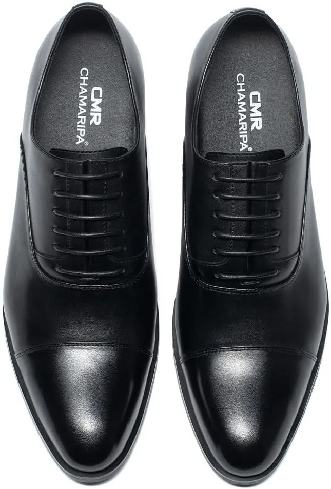 CHAMARIPA Men's Leather Elevator Shoes with Ergonomic Built-in Height Insoles | Breathable Anti-Shift Design, One-Last-One-Size Custom Fit | Enhanced Arch Support & Stealth Height Increase