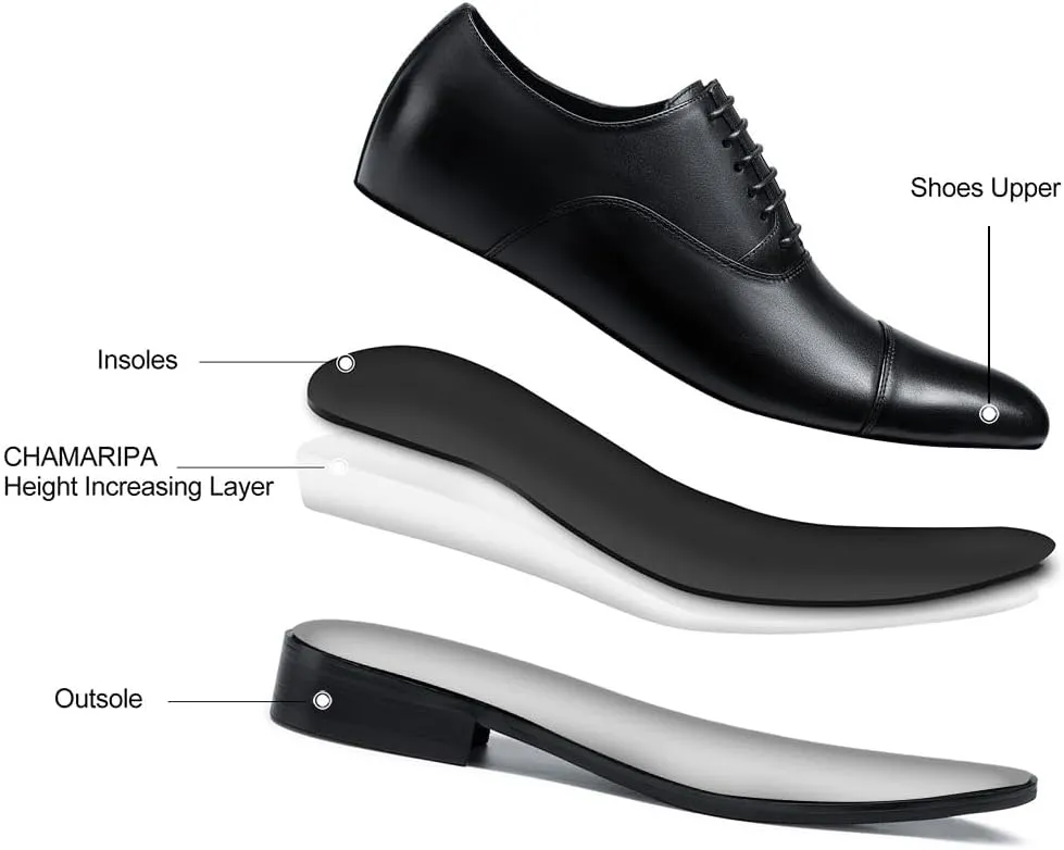CHAMARIPA Men's Leather Elevator Shoes with Ergonomic Built-in Height Insoles | Breathable Anti-Shift Design, One-Last-One-Size Custom Fit | Enhanced Arch Support & Stealth Height Increase