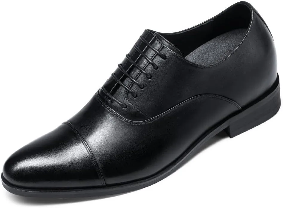 CHAMARIPA Men's Leather Elevator Shoes with Ergonomic Built-in Height Insoles | Breathable Anti-Shift Design, One-Last-One-Size Custom Fit | Enhanced Arch Support & Stealth Height Increase