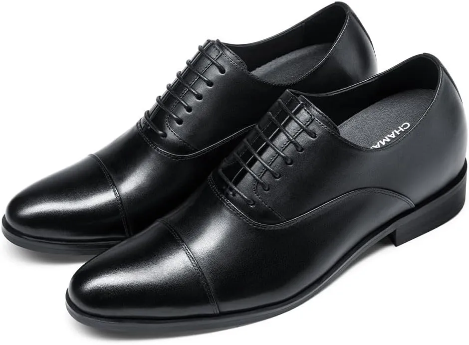 CHAMARIPA Men's Leather Elevator Shoes with Ergonomic Built-in Height Insoles | Breathable Anti-Shift Design, One-Last-One-Size Custom Fit | Enhanced Arch Support & Stealth Height Increase