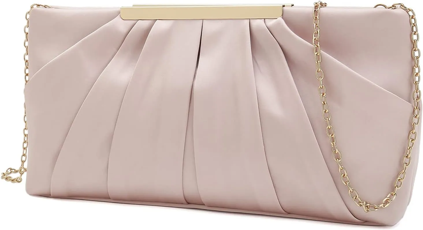 CHARMING TAILOR Clutch Evening Bag Elegant Pleated Satin Formal Handbag Simple Classy Purse for Women