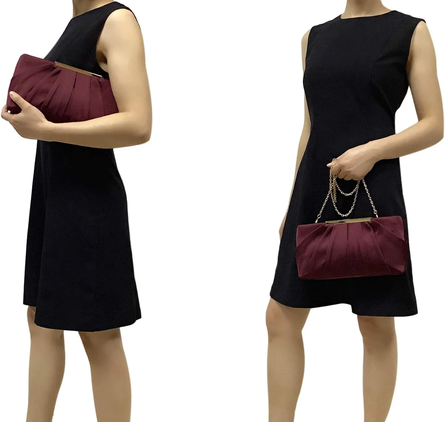 CHARMING TAILOR Clutch Evening Bag Elegant Pleated Satin Formal Handbag Simple Classy Purse for Women