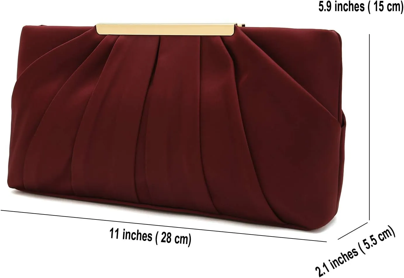 CHARMING TAILOR Clutch Evening Bag Elegant Pleated Satin Formal Handbag Simple Classy Purse for Women