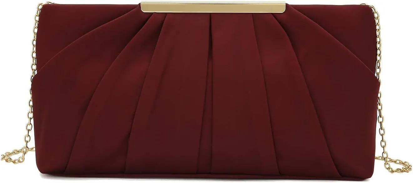 CHARMING TAILOR Clutch Evening Bag Elegant Pleated Satin Formal Handbag Simple Classy Purse for Women