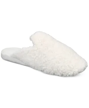 Charter Club Women's Faux-Sherpa Memory Foam Slippers, White, S (5-6)