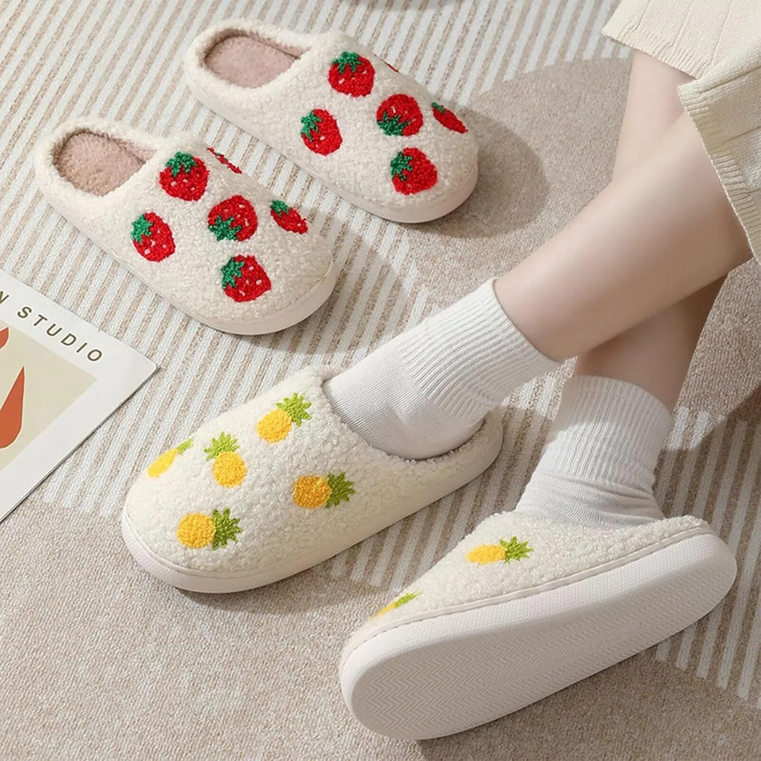 Cherry Slippers for Women Men Fruit Shoes Cute Memory Foam Soft Winter Warm Indoor Outdoor Slippers