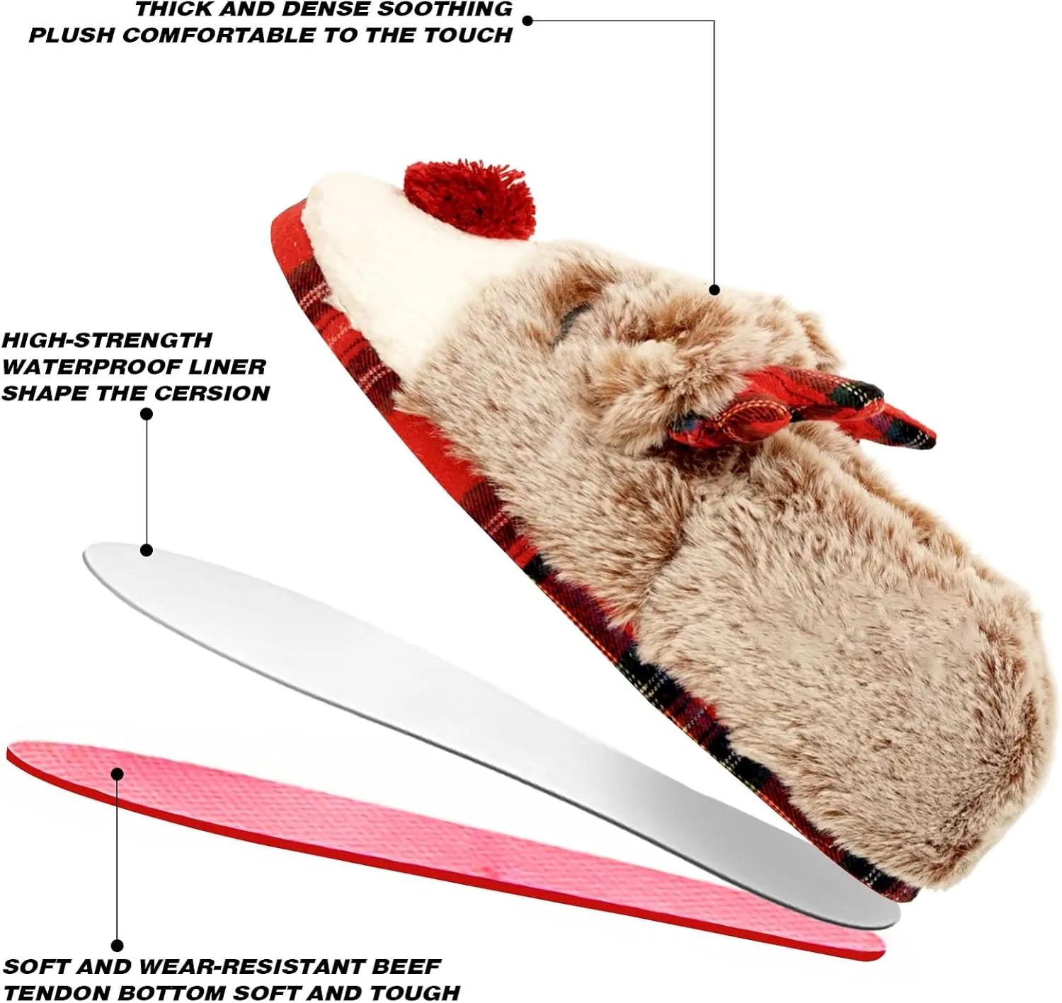 Christmas Deer slippers, cute fuzzy foam slippers