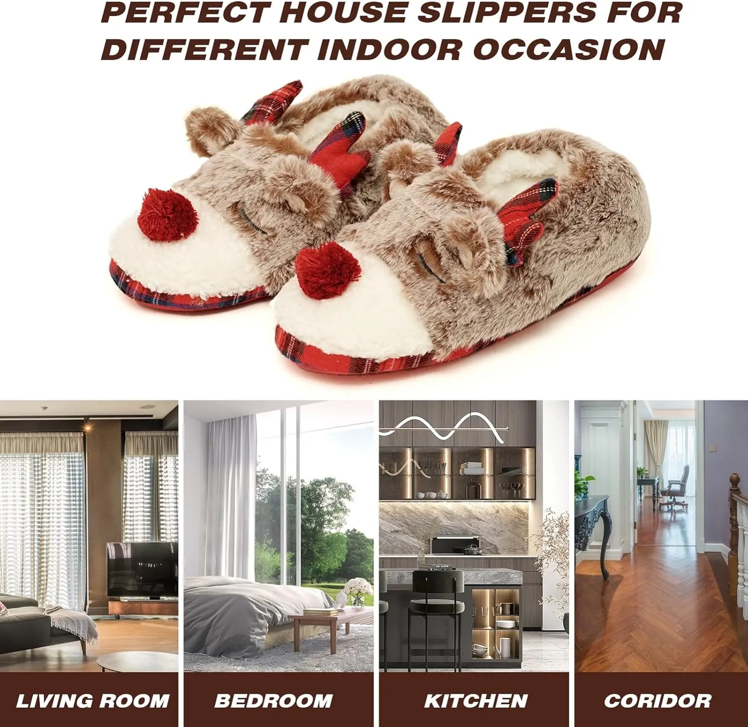 Christmas Deer slippers, cute fuzzy foam slippers