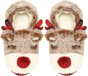 Christmas Deer slippers, cute fuzzy foam slippers