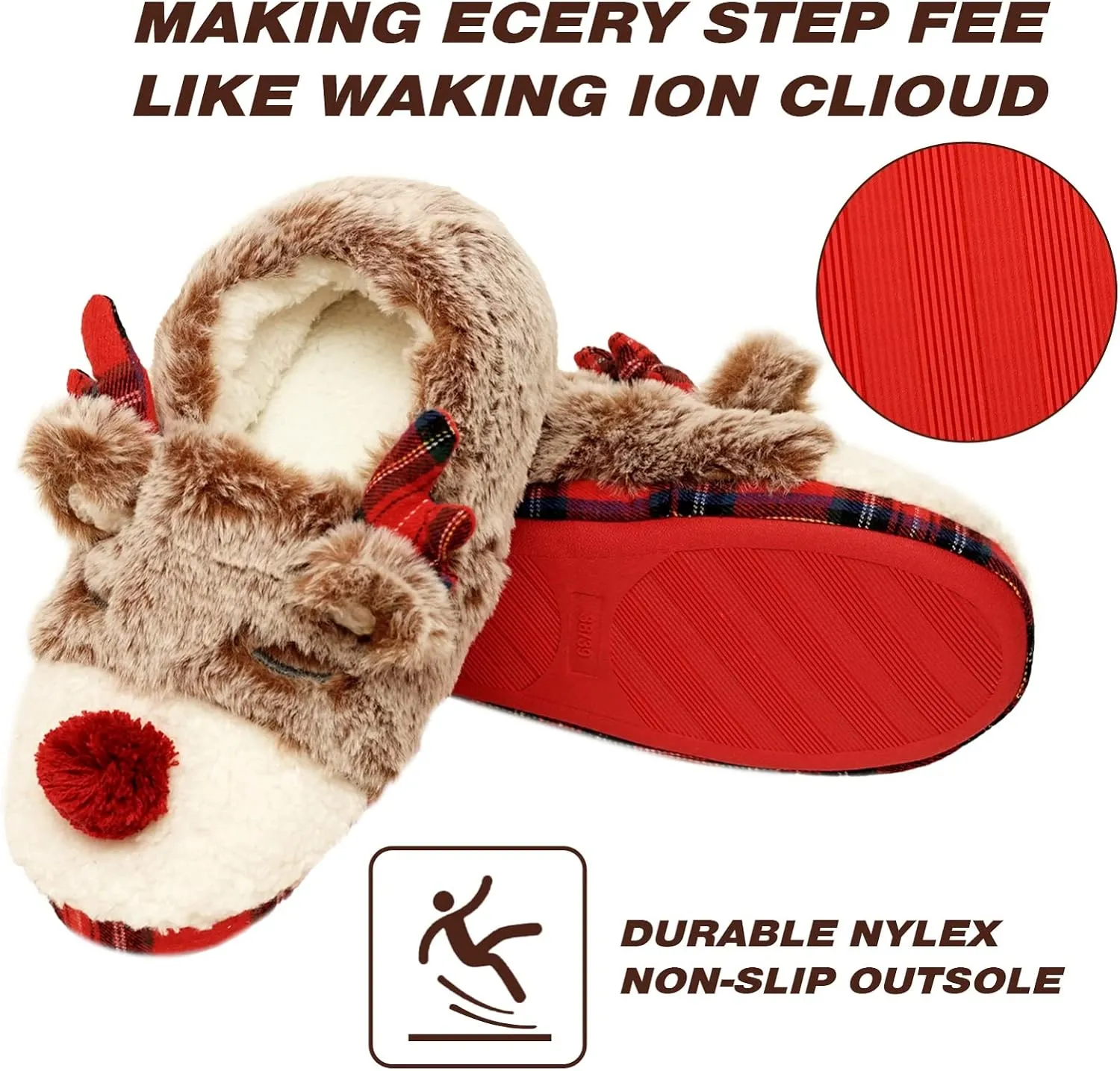 Christmas Deer slippers, cute fuzzy foam slippers