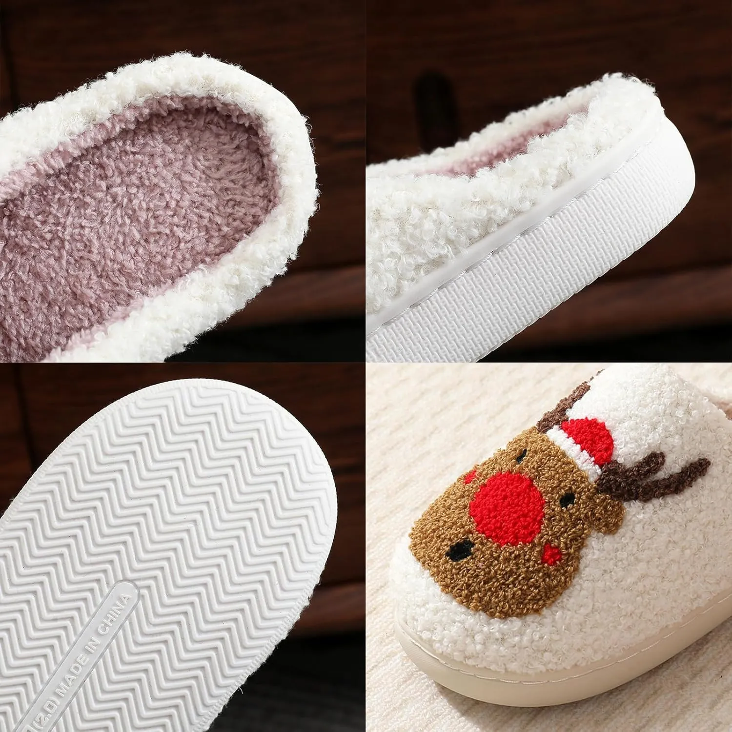 Christmas Slippers for Women, Cute House Shoes with Reindeer, Santa Claus, Gingerbread Man, Xmas Tree, Adult Fluffy Winter Home Slides for Couples, Kawaii Fuzzy Cozy
